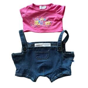 Build a Bear Minions Bib Overall Shorts and Happy Birthday Shirt